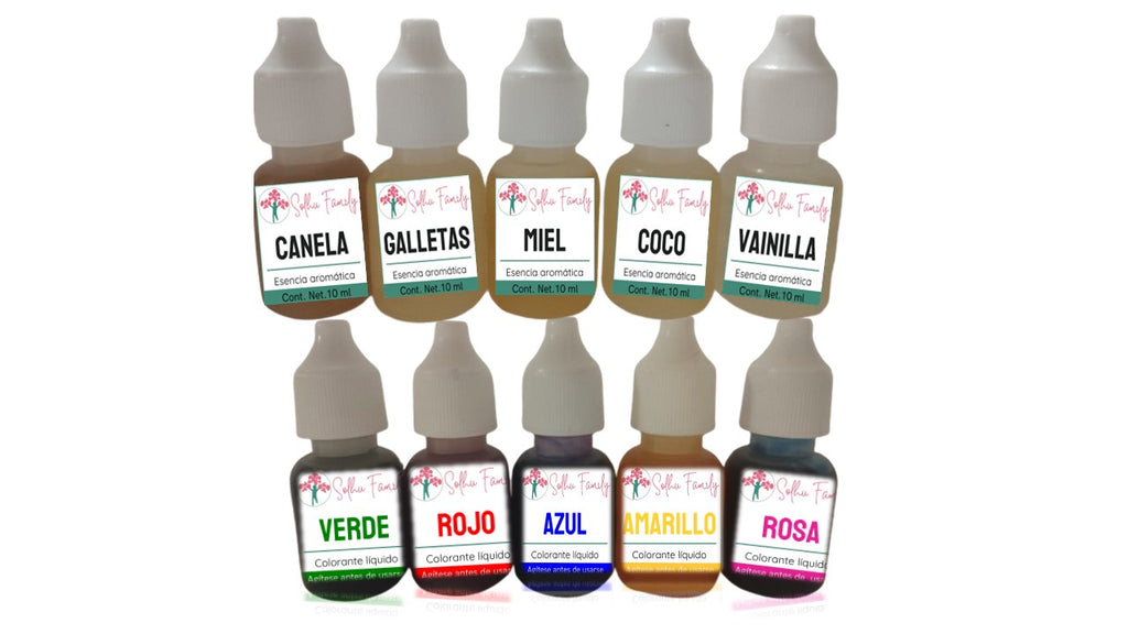 Kit de 5 Esencias y 5 colorantes | Aromas Passion | Jabones de Glicerina | 10 piezas de 10ml c/u (Copia) (Copia)