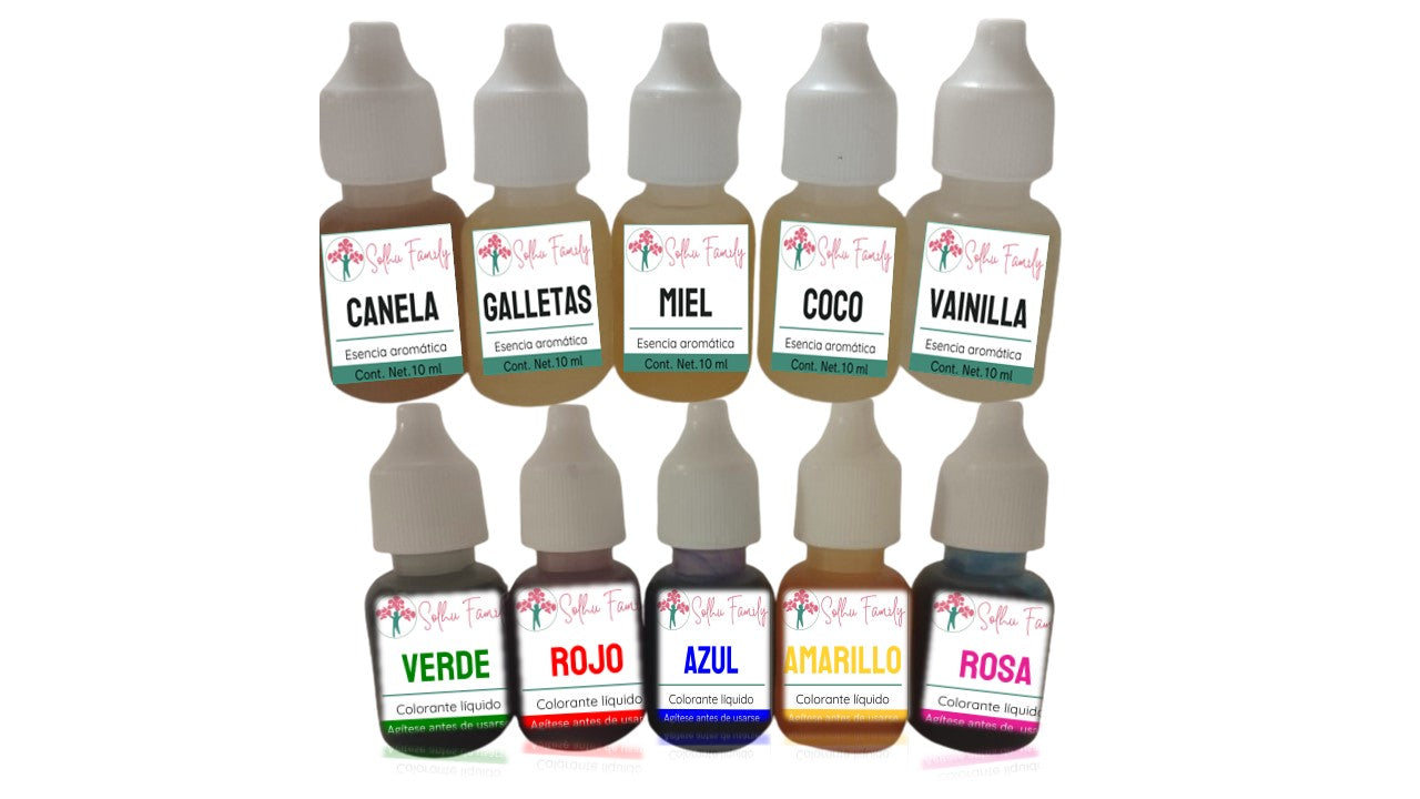 Kit de 5 Esencias y 5 colorantes | Aromas Passion | Jabones de Glicerina | 10 piezas de 10ml c/u (Copia) (Copia)